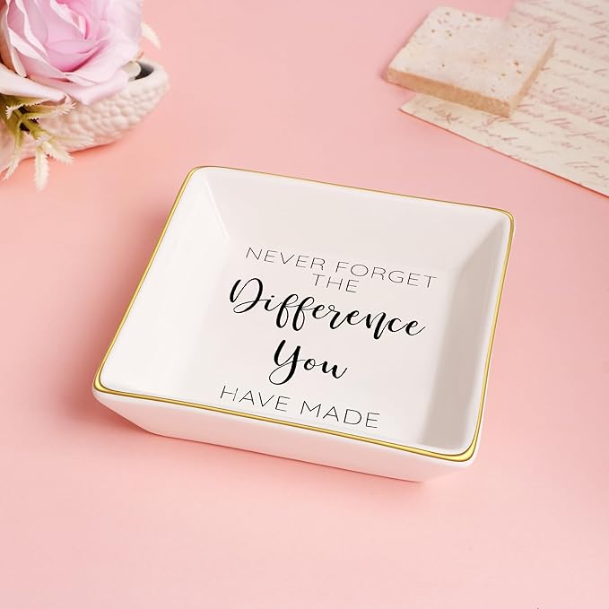 Thank You Gift for Women, Coworker Friends Teacher Retirement Gifts for Coworker Women Inspirational Ceramic Trinket Tray Gift for Colleague Leaving Job