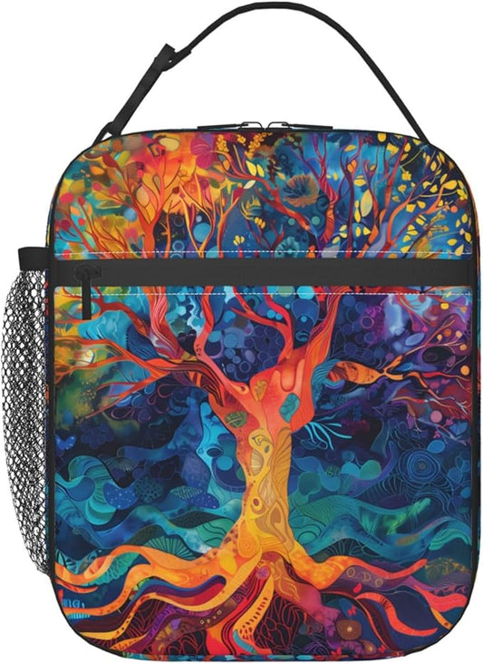 Reusable Tree of Life Lunch Box for Kids Girls Boys Women Adult, Insulated Colorful Artistic Lunch Bag,Polyester Cooler Handbags Case for School Picnic Work Travel Beach or Hiking