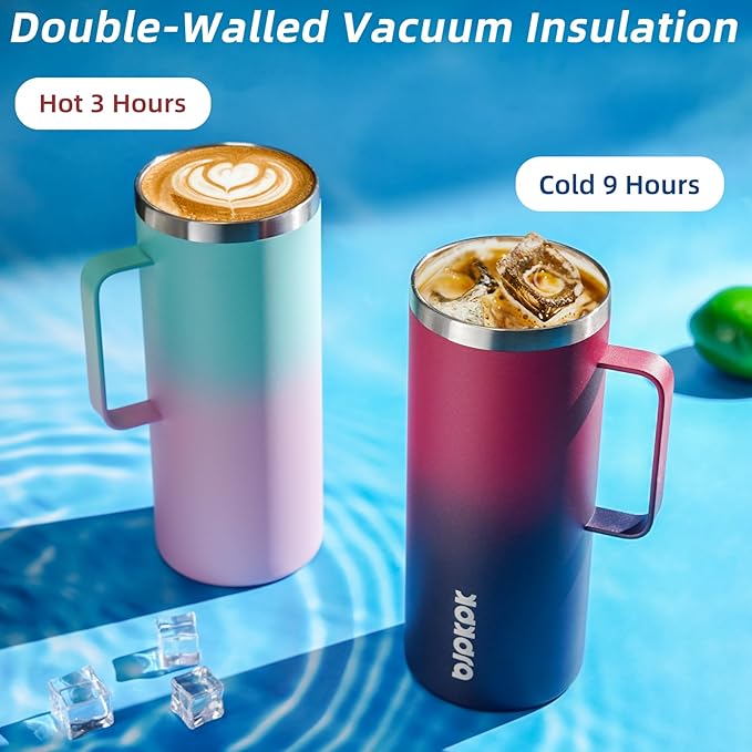 BJPKPK Insulated Coffee Mug with 2 Lids, 32oz Stainless Steel Insulated Tumbler with Handle, Double Wall Vacuum Coffee Cups, BPA Free Travel Mug for Coffee, Tea and Drinks, Vast