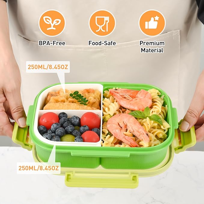 Bento Box with Removable Compartments for Adults & Kids - 1000ml Leak Proof Lunch Box with Utensils, BPA-Free, Microwave & Dishwasher Safe, Portable(Green)