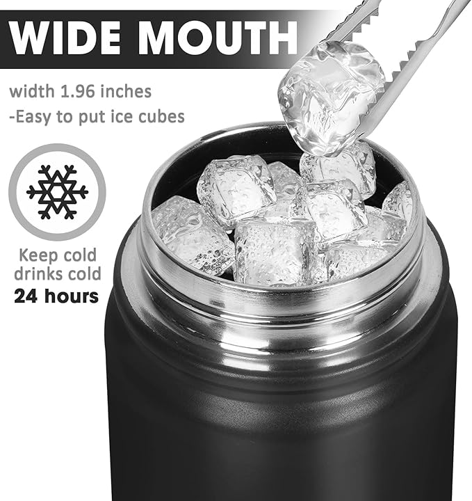 24 oz Insulated Water Bottle with Straw, Stainless Steel Double Wall Vacuum Thermos with Straw Lid Leak Proof, Wide Mouth Lid, Keep Cold and Hot