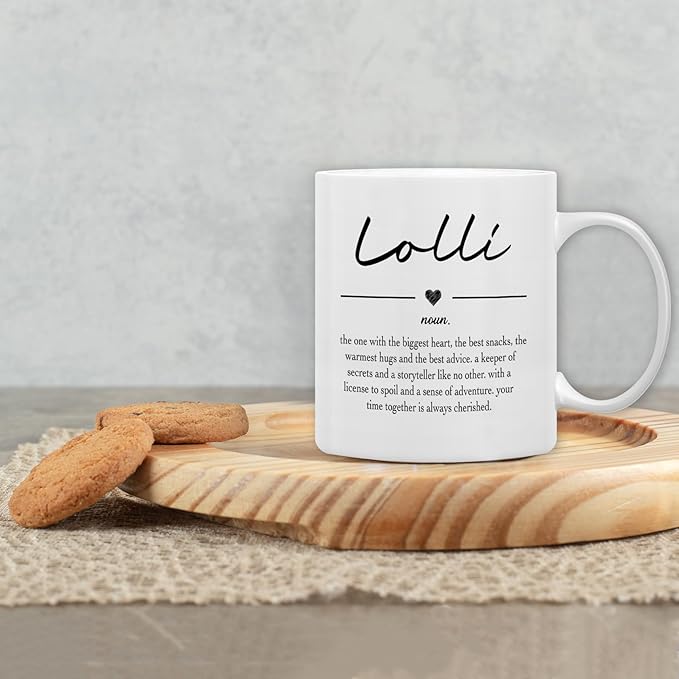 QASHWEY Lolli Gifts Coffee Mug, Gifts for Lollis Grandma from Grandkids Grandchildren, Grandma Coffee Mug, Mothers Day Mugs Tea Cup Gift for GrandmaLolli, Lolli Definition CoffeeCup Ceramic 11oz