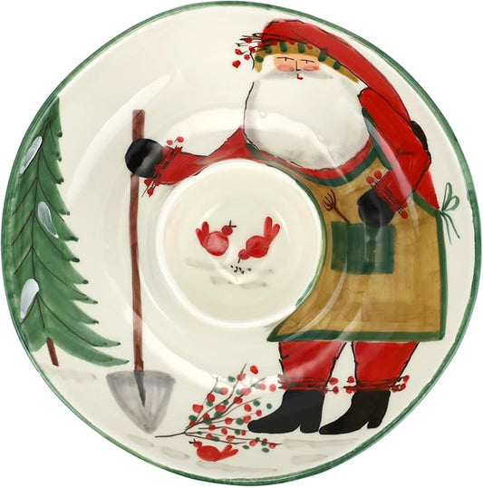 Vietri Old St. Nick Chip & Dip Dish, 14"D Ceramic Bowl/Platter for Serving Cocktails Chips Salsa