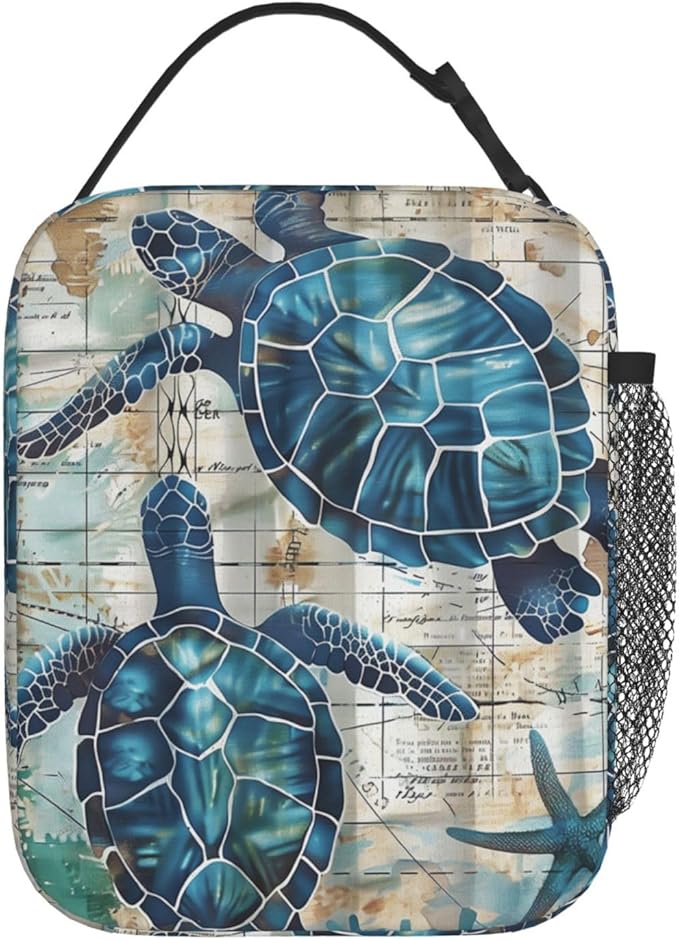 Sea Turtle Lunch Box for Adults Women Girls Boys Kids Vintage Nautical Coastal Lunch Box Insulated Cooler Reusable Lunch Bag Container Gifts for Work Office Picnic Travel School