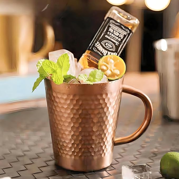 YJX 5.9oz Mugs Set of 4, Hammered 304 Stainless Steel Coffee Cups, Double Wall Insulated Mug, Copper Tea Cup with Handle, Lightweight Teacups, for Tea, Cold Drinks, Beer, Wine, Bars, Parties(175ml)