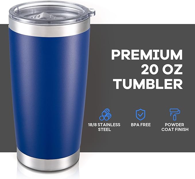 20 oz Tumbler with Lid Stainless Steel Insulated Tumblers Bulk Double Wall Vacuum Cups Powder Coated Travel Mug Keep Drink Cold and Hot, Blue, 8 Pack