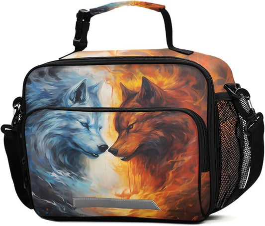 ALAZA Wolf Kids Lunch Box Insulated Reusable Lunchbox Meal Container Lunchbag with Shoulder Strap
