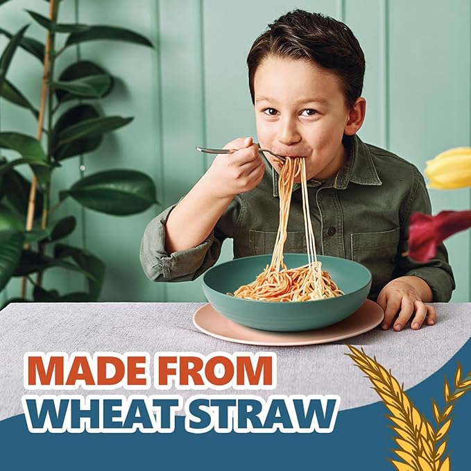 Teivio 32-Piece Kitchen Plastic Wheat Straw Dinnerware Set, Service for 8, Dinner Plates, Dessert Plate, Cereal Bowls, Pasta Bowls, Unbreakable Outdoor Camping Dishes, Autumn Multicolor