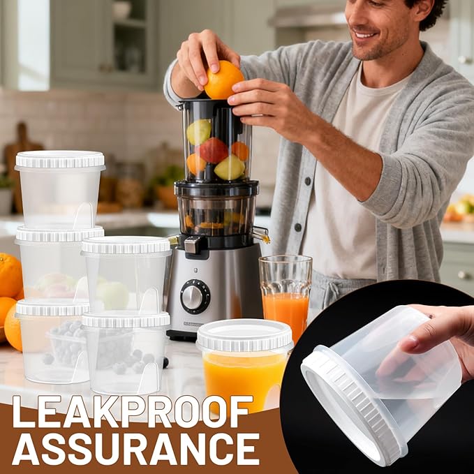 10 Pack 24oz Reusable Small Plastic Containers with Screw Lids, Small Food Storage Freezer Containers, Deli Containers Stackable Food Storage Jars, Sauce Condiment Jars Lunch Box Accessories