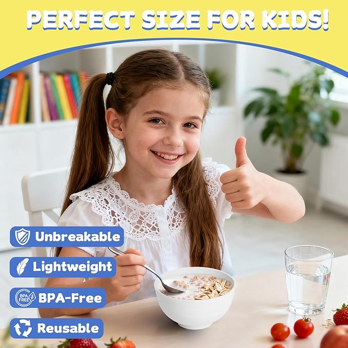 Wheat Straw Small Bowls 10 OZ, Unbreakable Dessert Bowls Set of 6, Microwave & Dishwasher Safe Bowl for Kitchen, Mini Reusable Plastic Bowl for Kitchen, White