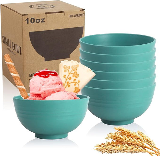 Wrova Small Wheat Straw Bowls Sets of 6,Dishwasher Safe and Microwave Safe Snack Bowls 10oz,Alternative Handy Plastic Bowls Reusable for Snack and Ice Cream.Green Series