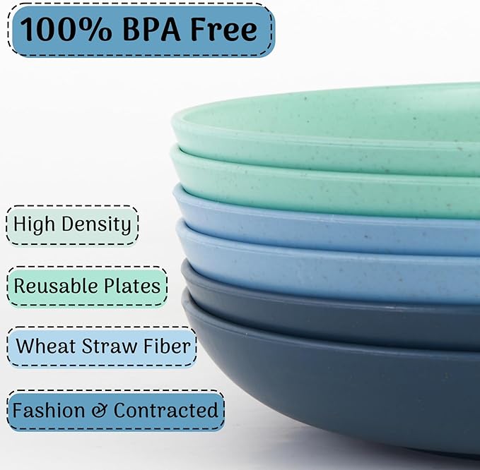 12PCS Unbreakable Dinner Plates, Dishwasher & Microwave Safe Plastic Plates Reusable, Lightweight Wheat Straw Plates for kitchen (Serenity, 10 IN)