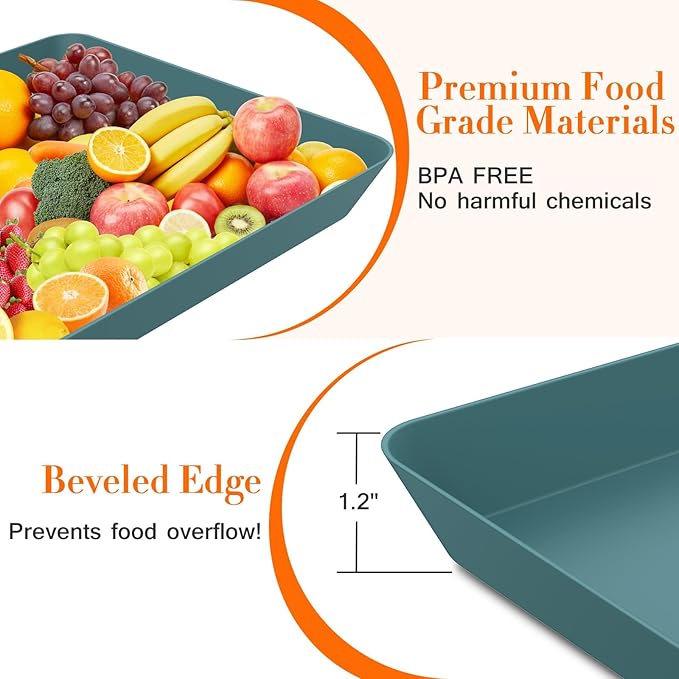 WOWBOX 6 pcs Serving Tray for Entertaining, Serving Platters for Snacks, Fruit, Cookies, Dessert, Reusable Plastic Trays for Serving Food and Pantry Organization in Kitchen & for Parties, (Green)