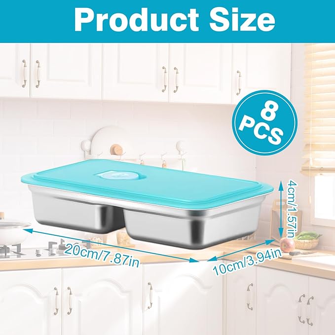 8Pcs Stainless Steel Snack Containers with Lids, Reusable Metal Snack Box for Travel and Outdoor Camping