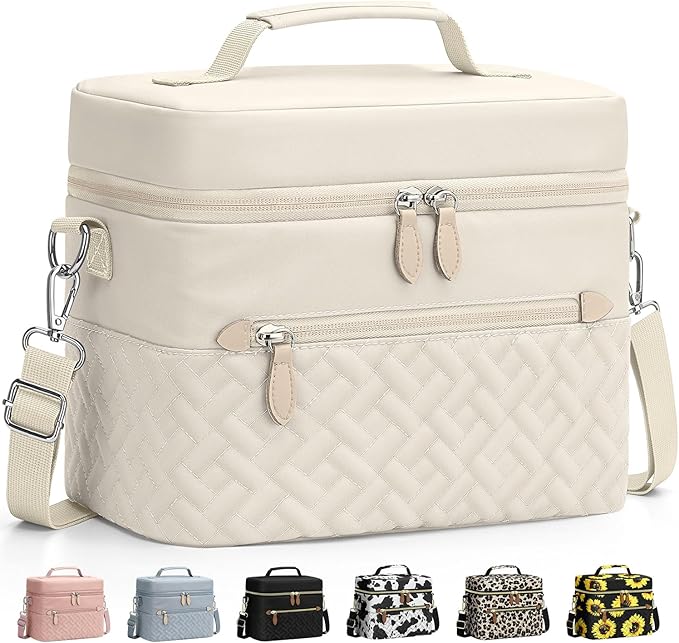 Capolo Lunch Box for Women Men Adults,Insulated Lunch Bag Leakproof Lunch Cooler Box with Removable Strap Cute Lunch Tote Bags Reusable Thermal Lunchbox for School Work Picnic(Small,Beige)