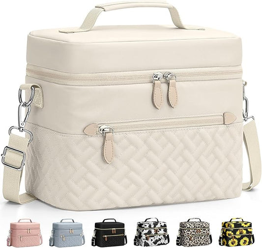 Capolo Lunch Box for Women Men Adults,Insulated Lunch Bag Leakproof Lunch Cooler Box with Removable Strap Cute Lunch Tote Bags Reusable Thermal Lunchbox for School Work Picnic(Small,Beige)