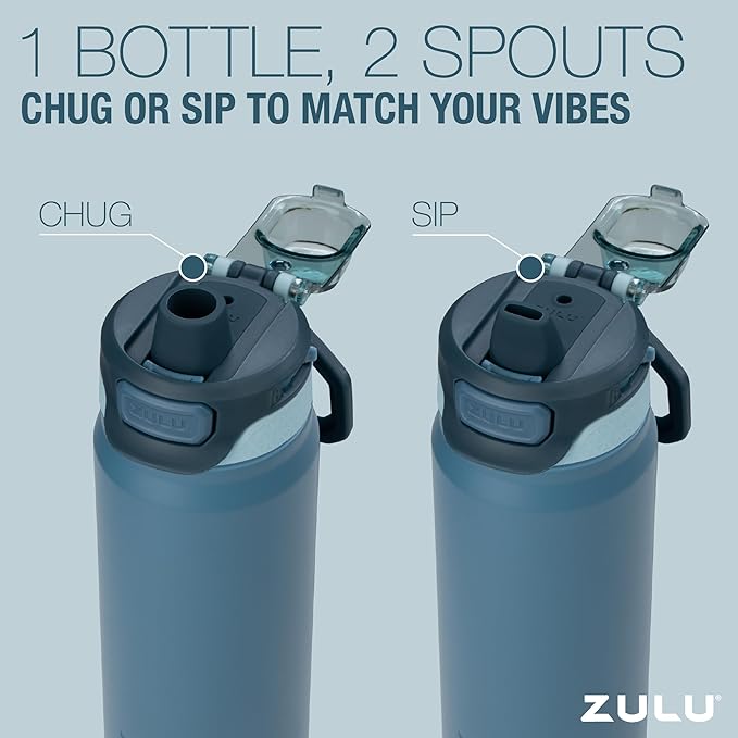 ZULU Powerfill Pro 32oz Stainless Steel Water Bottle with Quick Fill Lid, Triple Walled Vacuum Insulated Metal, Leak Proof Locking Lid, Sip and Chug, Reusable BPA Free, Ash