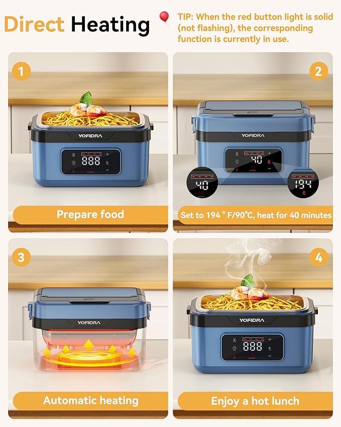 Yofidra Cordless Electric Heated Lunch Box: 6.3 Cups Self Heating Lunch Box with Battery, Timer & Temperature Control, Extra Large Portable Food Warmer for Adults, Men & Women in Office Car Outdoor