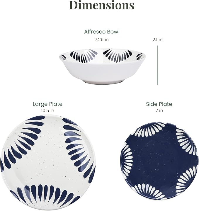 Larder & Vine 12-Piece Melamine Dinnerware Set: Durable, Lightweight, Break-Resistant Plates & Bowls – Stylish, Non-Toxic, Dishwasher Safe – Ideal for Everyday Use, Indoor & Outdoor Dining – Nautical