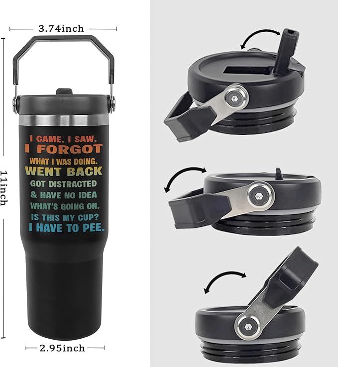 Funny 30oz Tumbler – “I Came. I Saw. I Forgot.” Stainless Steel Insulated Travel Mug – Humorous Gift for Coworkers, Friends, Men & Women – Coffee Cup with Handle Lid