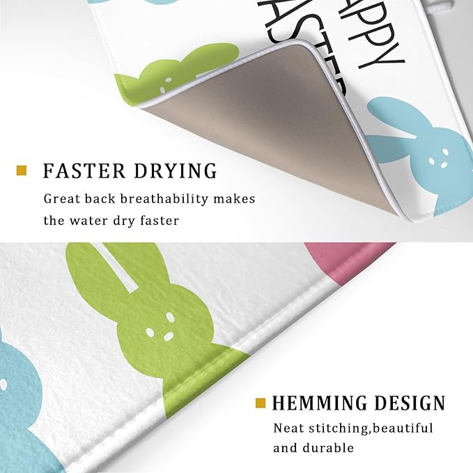 Spring Easter Dish Drying Mats for Kitchen Counter 18×24 Inch Cute Bunny Rabbit Large Microfiber Drying Mat Kitchen Accessories Dish Rack Mat Drainer Pad Washable Absorbent