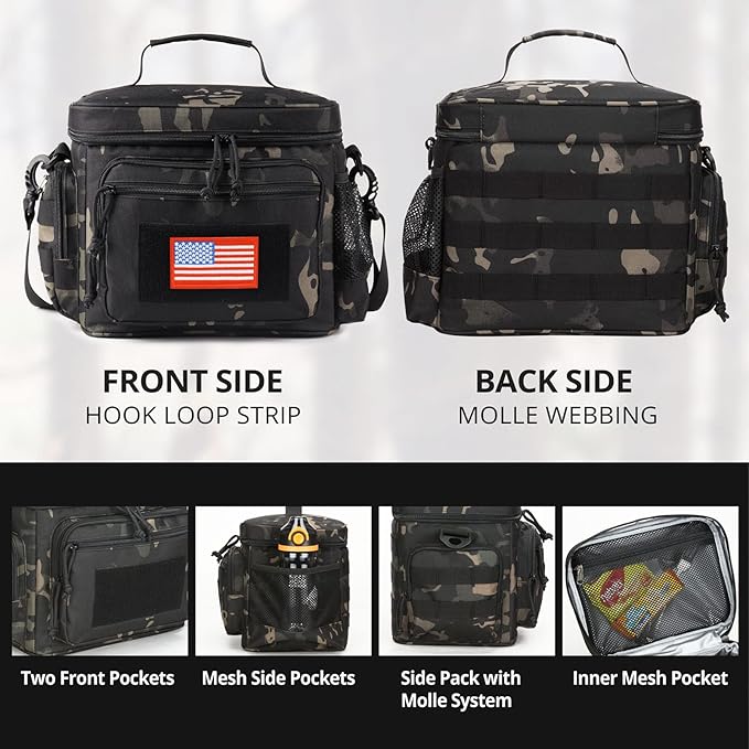 ATRIPACK Lunch Box for Men, Tactical Lunch Bag MOLLE Webbing Leakproof Insulated Large Lunch Cooler Women Adult Meal with Adjustable Shoulder Strap Durable Lunch Pail (Camo-Black)
