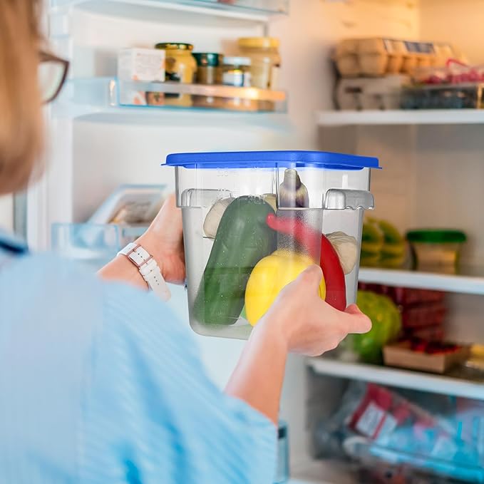 Suclain 8 Pack 4 QT and 6 QT Food Storage Containers with Lids Scales Handles Square Clear Restaurant Food Storage Containers Polycarbonate Commercial Grade for Kitchen Marinating Meat Dough(Blue)