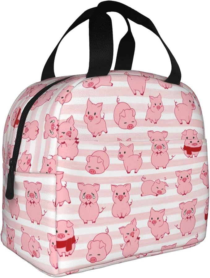 Pink Pig Lunch Box Animal Lunch Bag Insulated Reusable Lunch Tote Bag Cooler Tote Bag for Men Women