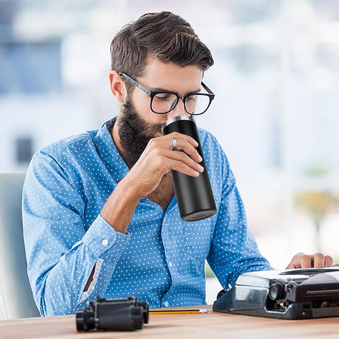 20 oz Skinny Tumbler with Lid and Straw,Stainless Steel Vacuum Insulated Tumbler Cup Double Wall Leak-proof Coffee Mug,Travel Thermal Water Tumbler for Home,Office,Outdoor(Black,1)