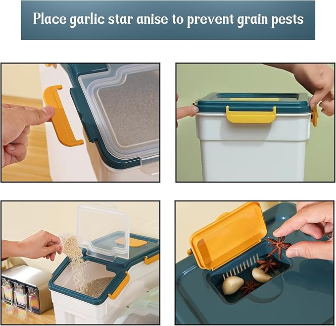 2 Pack Rice Storage Container with Measuring Cup 50 lb Flour Storage Container with Wheels, BPA Free Food Storage Container Dog Cat Food Bin Set for Dry Food Sugar, Cereal(Blue)