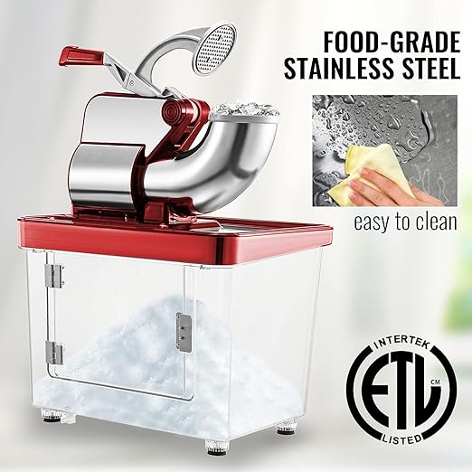 VEVOR 110V Commercial Ice Crusher 661LBS/H, ETL Approved 300W Electric Snow Cone Machine with Dual Blades, Stainless Steel Shaved Ice Machine with Safety On/Off Switch for Family, Restaurants, Bars