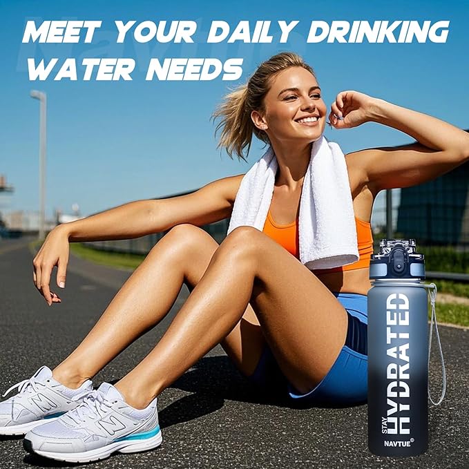Water Bottle, 16oz Sports Water Bottles with Time Marker Wide Mouth, Motivational and Leakproof Drink Bottle, BPA Free Tritan with Carry Strap for Gym Fitness Outdoor(Direct Drink 1 Bottle)
