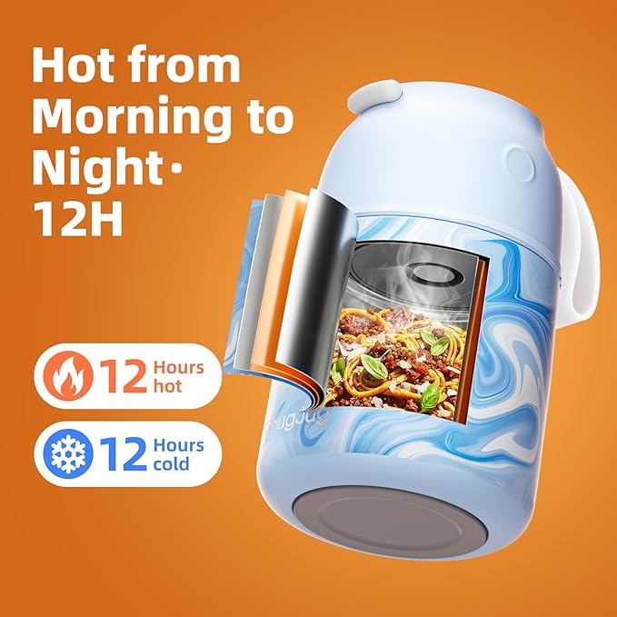 Thermo for Hot Food for Adults Kids | Wide Mouth, 18 oz Insulated Food Jar with Spoon, Leakproof Soup Thermo for School Office Travel, Thermal Steel Lunch Container Easy to Carry (Blue)