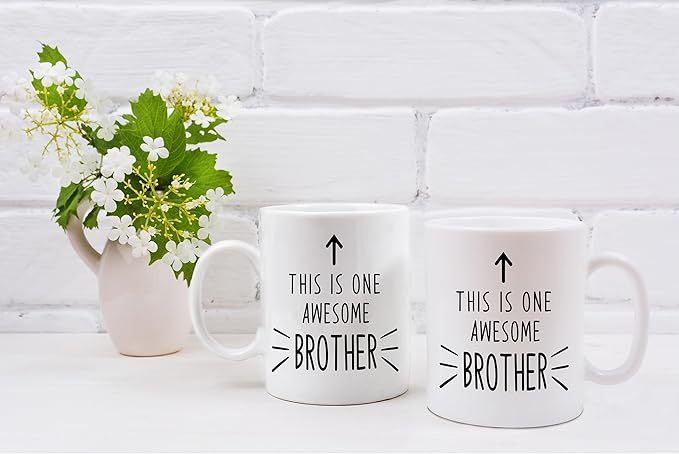 QASHWEY This is One Awesome Brother Coffee Mugs Mug, Brother Birthday Christmas Wedding Gifts from Sister Brother,Inspirational Brother Gift Double Side Printed Ceramic Mug Cup 11 Ounce