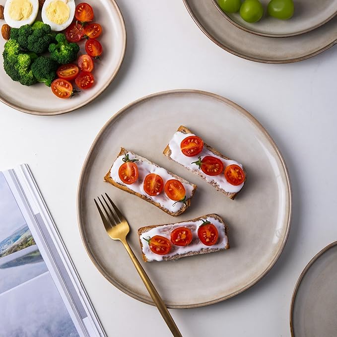 AmorArc Ceramic Dinnerware Sets,Handmade Reactive Glaze Stonewre Plates and Bowls Sets,Highly Chip and Crack Resistant | Dishwasher & Microwave Safe Dishes Set,Service for 4 (12pc)