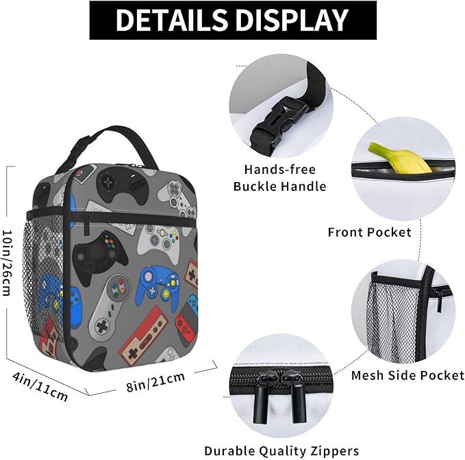 Video Game Controller Insulated Lunch Box Bag Portable Lunch Tote For Women Men And Kids