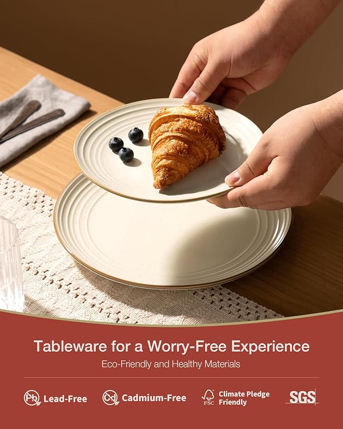 Famiware Jupiter Dinnerware Set, Plates and Bowls Dish Sets for 6 (18 Pieces), Microwave and Dishwasher Safe Stoneware Speckled Tableware, Chip and Scratch Resistant, Vanilla White