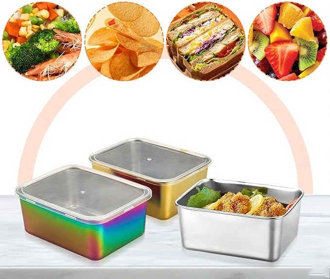 Stainless Steel Food Storage Containers Bento Box, Set of 4, Leak Resistant, Ideal for Lunch Meal Prep & Leftovers-Rainbow