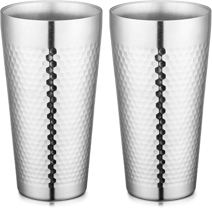 Beasea Stainless Steel Cups 19 oz, 2 Pack Large 18.6oz 550ml Stainless Steel Drinking Cups Water Tumbler Stackable Double Wall Insulated Individual Metal Pint Glasses Tin for Home Party Camping