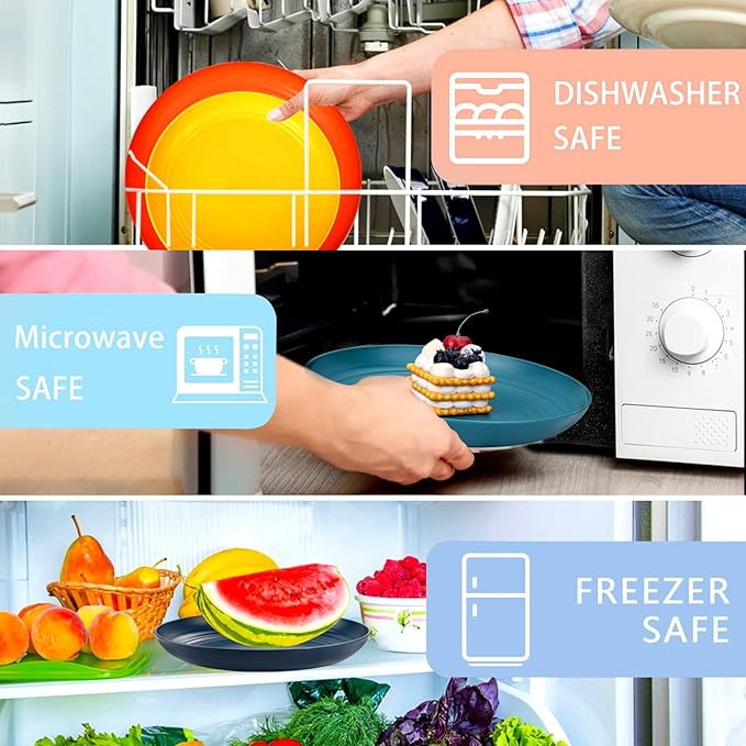 Supernal 32pcs Wheat Straw Dinnerware Sets,Plastic Plates and Bowls Sets for 8 Unbreakable Plates and Bowls Sets Dishwasher Safe Microwave Safe Fun Colors Perfect for Cooking Family Camping Picnics