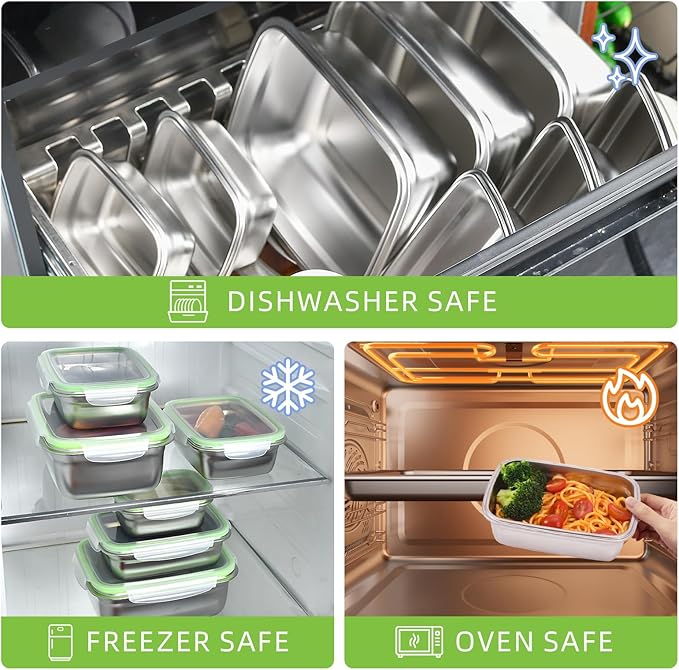 UPTRUST Stainless Steel Food Storage Containers | Leak Proof & Airtight Lids | Set of 9 Containers, Dishwasher & Freezer Safe