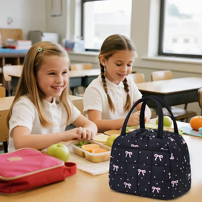 BTOOP Lunch Box for Women Men Cute Corduroy Lunch Bags Large Capacity Insulated Lunch Tote Bag For Work Travel Or Picnic (Pink Bow)