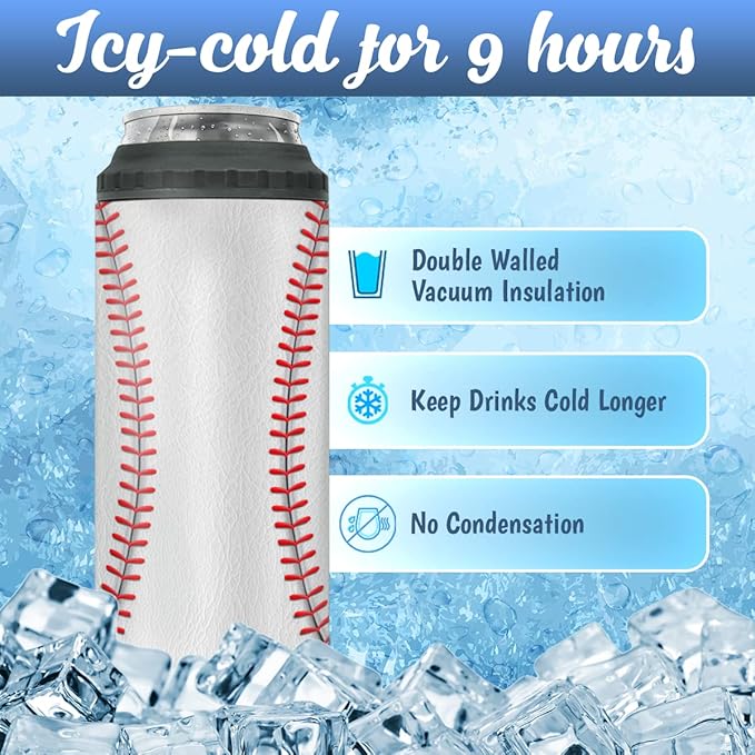 winorax Baseball Tumbler 4-in-1 Can Cooler Baseball Stainless Steel Insulated Tumblers Coffee Travel Mug Cup With Lid Gift Tumblers For Men Women Sports Gifts For Players Fan Coach Lovers