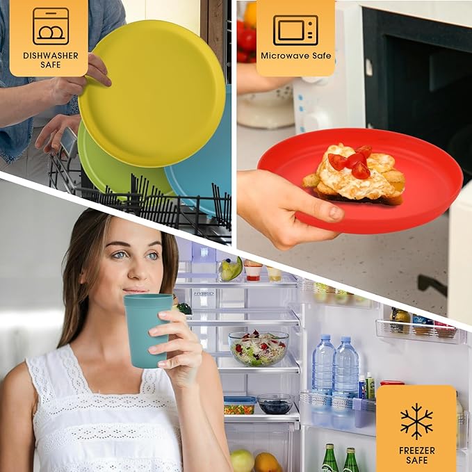 Tropical Plastic Dinnerware Set – 40-Piece Colorful Unbreakable Plates & Bowls for 8 with Cups, Forks, Knives, Spoons – Reusable Kids Dishes for Party, Camping, Picnic, Daily Use