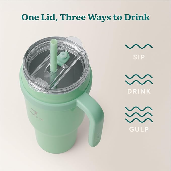 REDUCE 40 oz Stainless Steel Tumbler with Handle - Dual-Wall Vacuum Insulated Travel Mug, Sweat-Proof Lid & Reusable Straw - Keeps Drinks Cold for 24 Hrs, Fits Cupholders, Dishwasher Safe - Matcha
