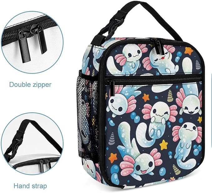 Axolotl Lunch Box 10 Inch Reusable Insulated Axolotl Lunch Bag