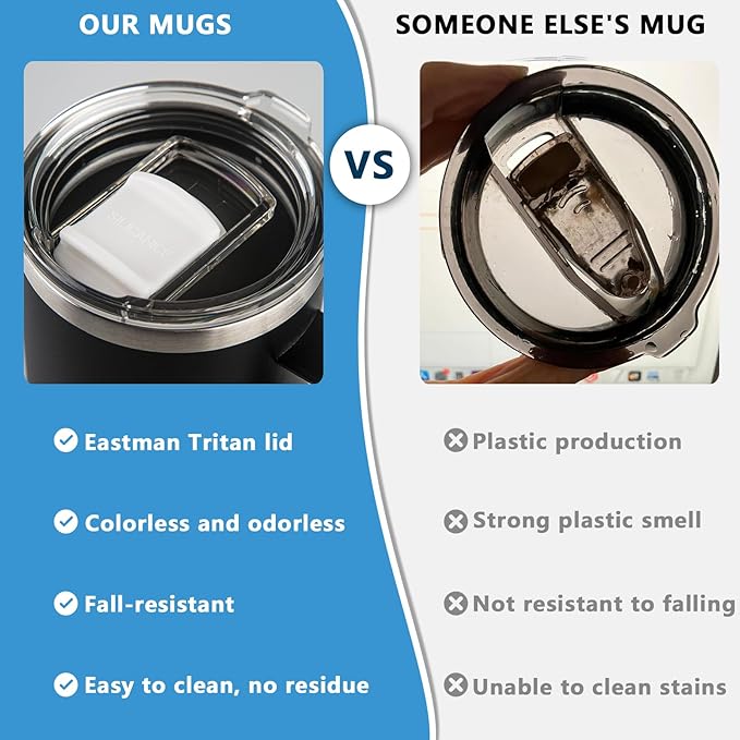 14 oz Stainless Steel Vacuum Insulated Tumbler with handle & MacSlider Lid, Dishwasher Safe & Spill Proof Coffee Cup, Travel Mug for Hot/Cold Drinks, Durable Design - Black