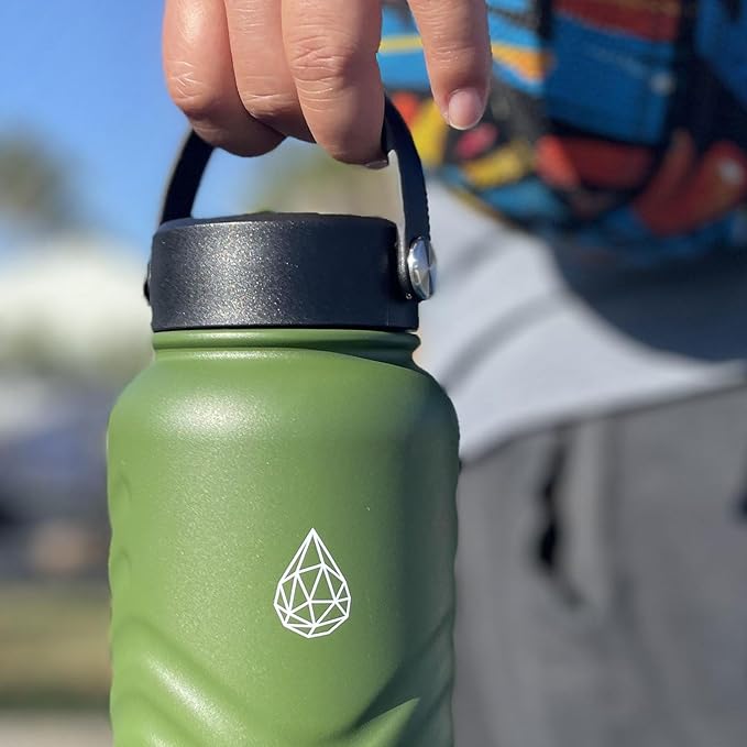 24oz Stainless Steel Insulated Water Bottle, 48H Ice Cold & 24H Hot, Leak-Proof Wide Mouth Lids (Straw & Spout), BPA-Free Bottles, Mens Water Bottle for Gym, Hiking, Travel - Grey