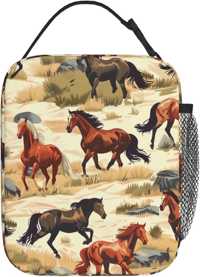 Reusable Horse Lunch Box for Kids Girls Boys Women Adult, Insulated Wild Animal Lunch Bag,Polyester Cooler Handbags Case for School Picnic Work Travel Beach or Hiking (Desert)