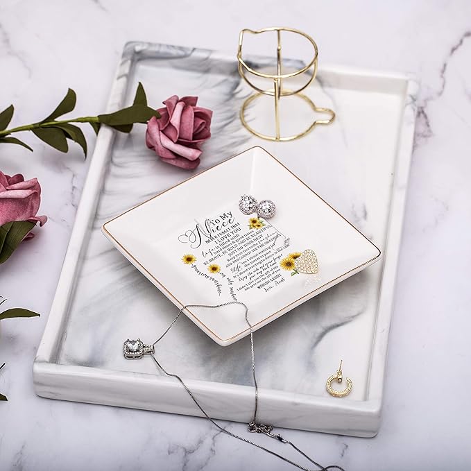 SUNBMO Ceramic Jewelry Dish - Birthday & Christmas Gifts for Niece from Auntie